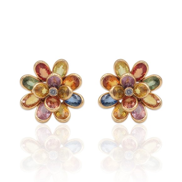 18K Yellow Gold Multi-Sapphire Earrings